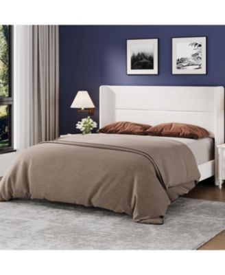 Bed Frame with Wingback Headboard, Velvet Upholstered Platform Bedframe with Wood Slats, No Box Spring Needed, Easy Assembly