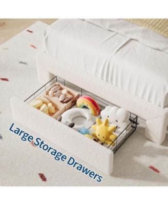 Bed Frame Adjustable Upholstered Headboard Storage Drawers Boucle Lamb Fleece Led Kids Bed Wood Slats