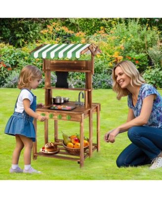 Double Sided Mud Kitchen with Canopy and Chalkboard for 3+ Years Old