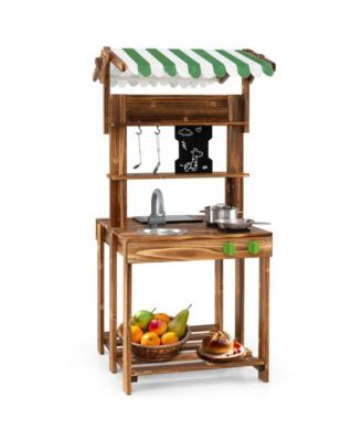 Double Sided Mud Kitchen with Canopy and Chalkboard for 3+ Years Old
