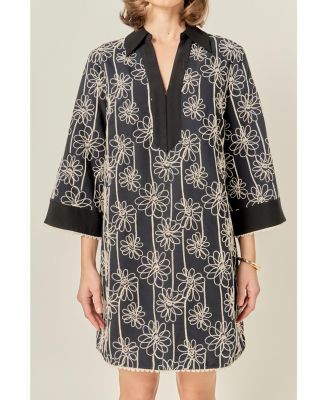 Women's Floral Embroidered Collar Mini Dress