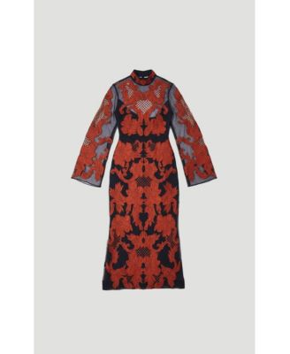 Women's High Neck Embroidered Midi Dress