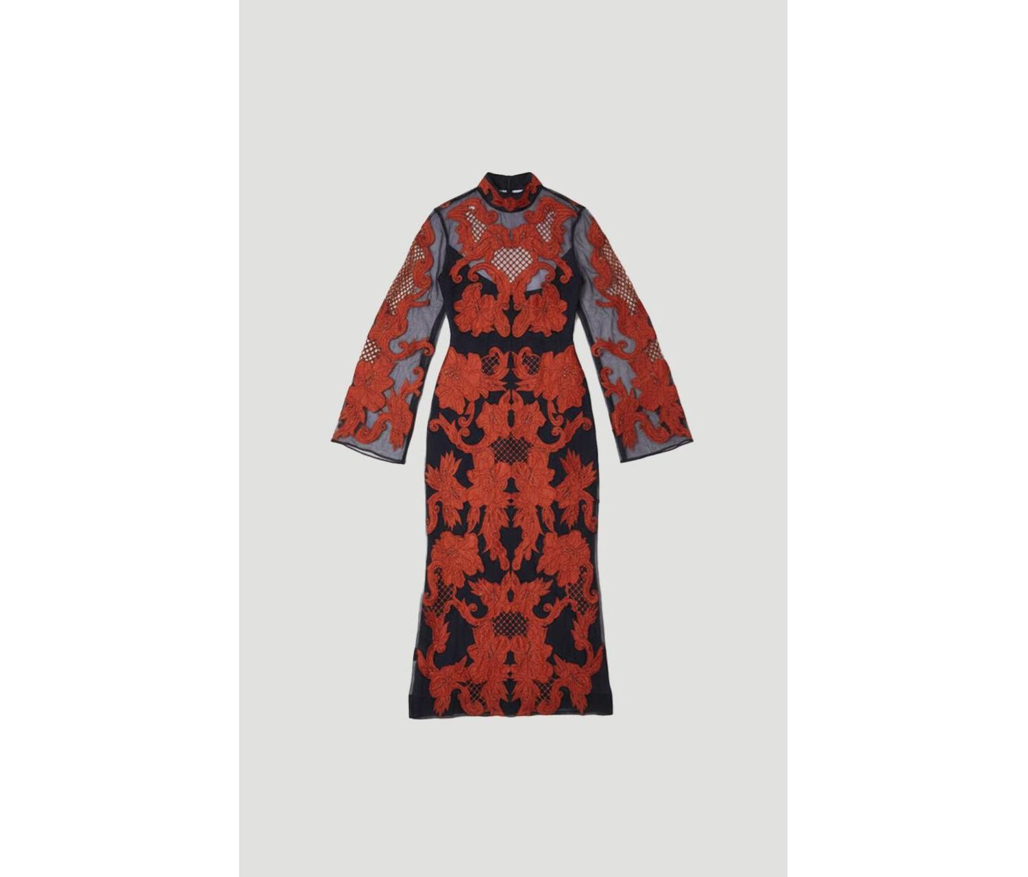 Women's High Neck Embroidered Midi Dress