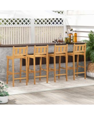 30-Inch Teak Wood Outdoor Bar Chair with Backrest and Footrest