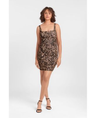 Women's Shirred Waist Square Neck Sculpting Tank Mini Dress with Built-In Shapewear