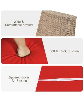 3PCS Rattan Patio Conversation Furniture Set w/ Wooden Feet Cushions