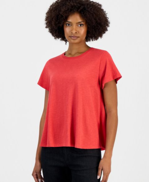 Женская футболка Eileen Fisher Cotton Cap-Sleeve Crewneck, цвет: Grenadine