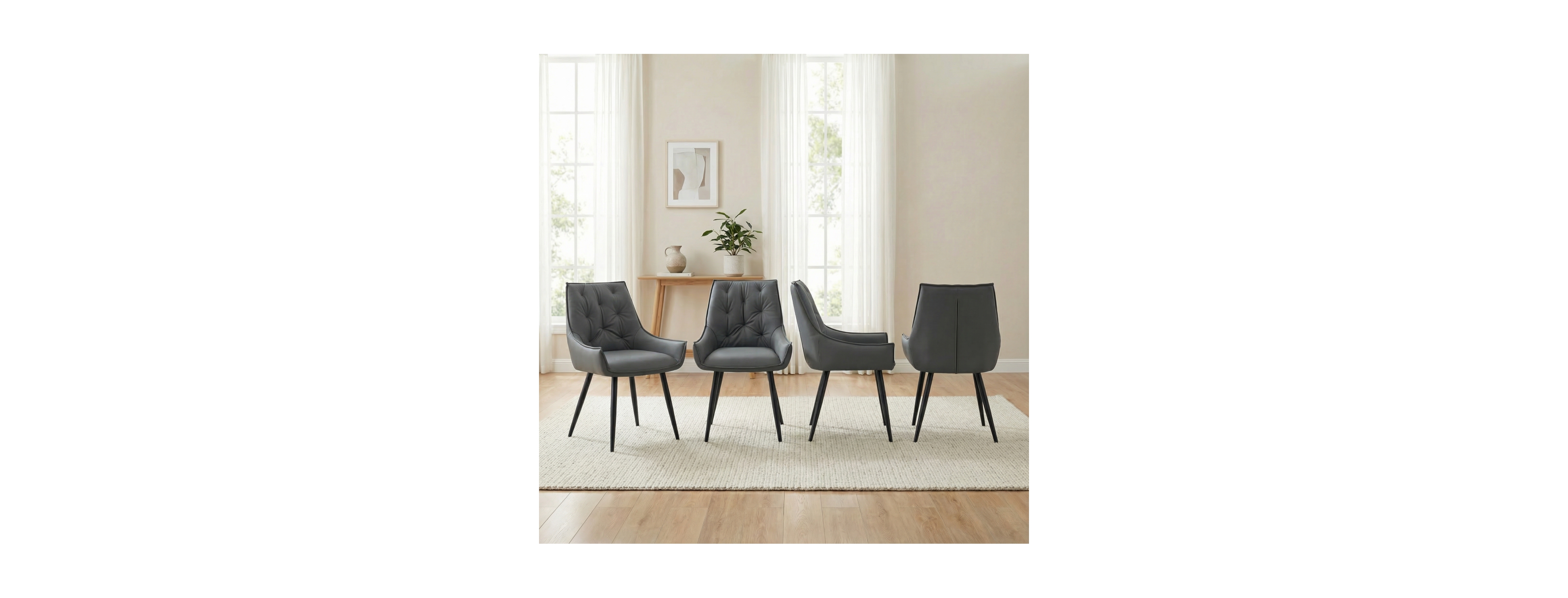 Streamdale Furniture Dining Chairs Set of 4, Faux Leather, Mesh Texture, Legs