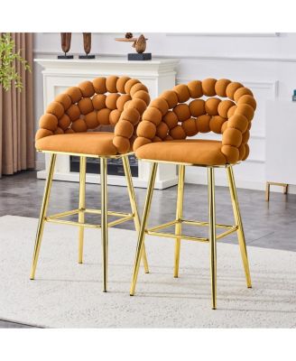 Streamdale Set of 2 Orange Velvet Bubble Bar Stools with Gold Legs