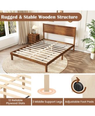Platform Bed Frame with Headboard and Wooden Slat Support
