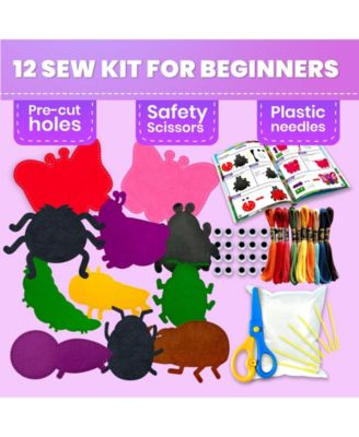 Kids Crafts Ages 4-8 DIY Beginner Needle and Thread Kit - 12 Sewing Kit Basic