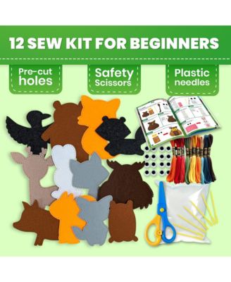 Kids Crafts Ages 4-8 DIY Beginner Needle and Thread Kit - 12 Sewing Kit Basic