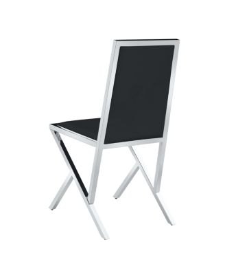 2-pack Black PU dining chairs with silver metal legs.
