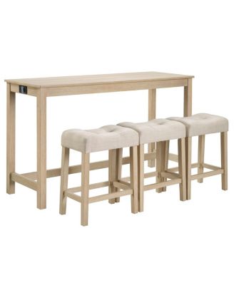 Streamdale 4-Piece Bar Table Set with Power Outlet & 3 Padded Stools