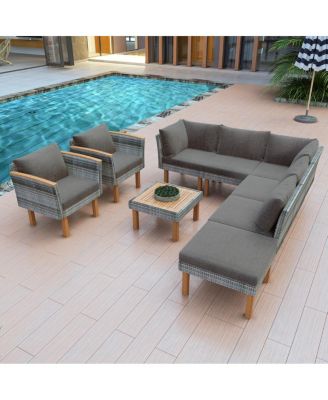 9-Piece Outdoor Patio Wicker Furniture Set with Acacia Wood Legs