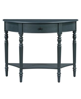 Farmhouse Navy Half Moon Console Table with Drawer & Shelf