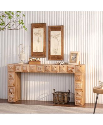 Rustic Geometric Carved Console Table