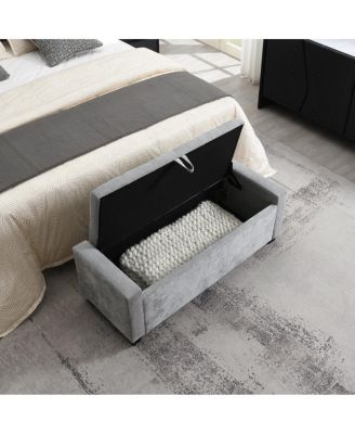 48" Storage Ottoman Bench with Safety Hinge, Upholstered Entryway Seating