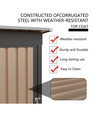 4.27FT x2.42FT Metal Garden Shed 5 X 3 FT Pent Roof with Hinge Door