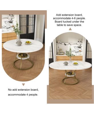 43" Round Extendable Farmhouse Dining Table w/ Storage Shelf