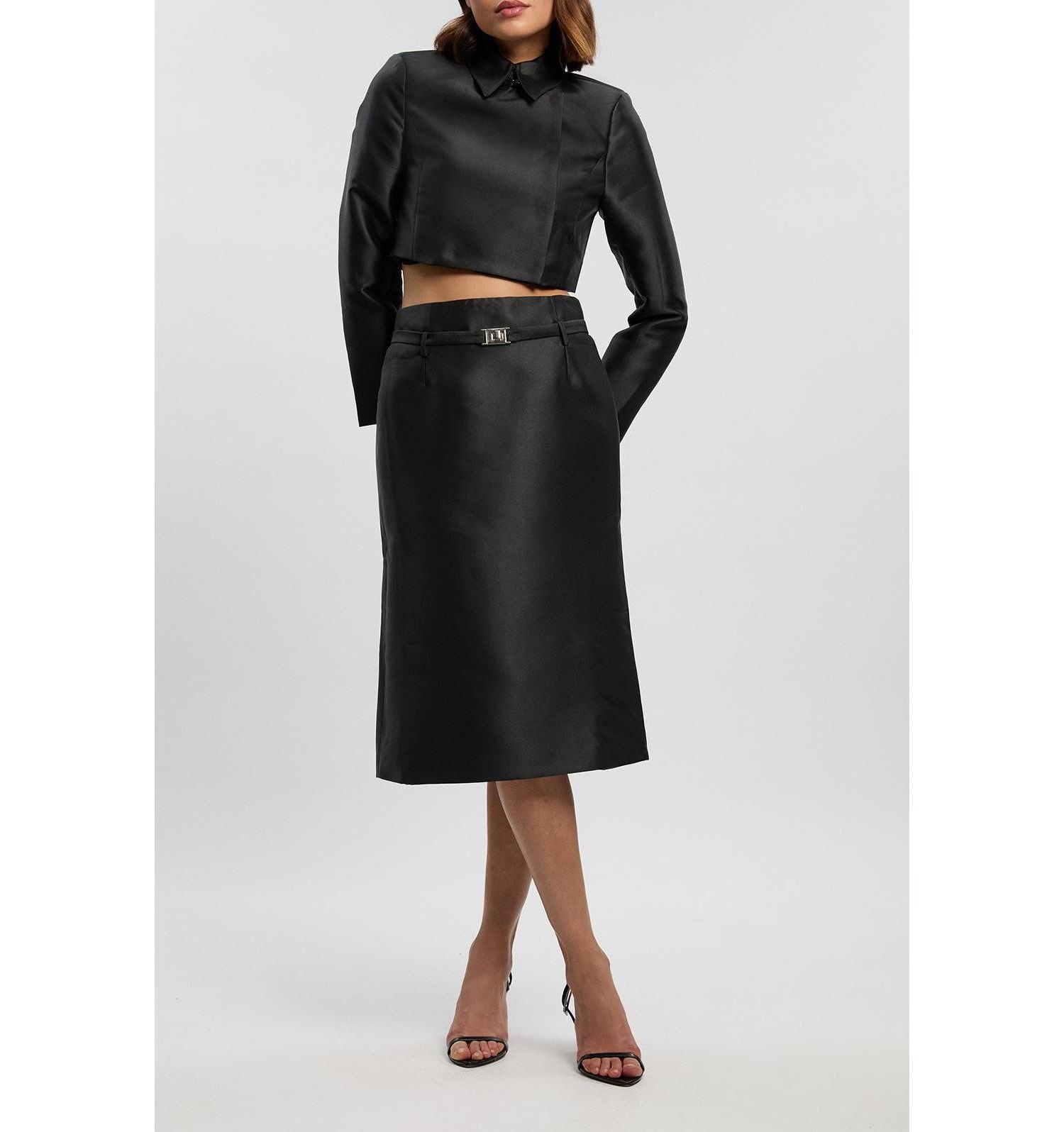 Women's Satin Twill Cropped Wrap Tailored Jacket