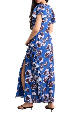 Women's Side Split Ruffle Detail Maxi Dress