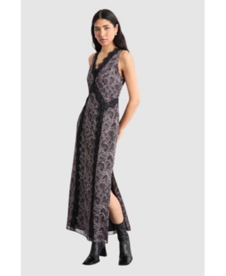 Women's Chiffon Printed Lace Trim Dress