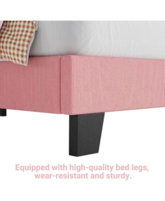 Twin Velvet Bed Frame Corduroy Platform Adjustable Headboard Wood Slats Noise Free