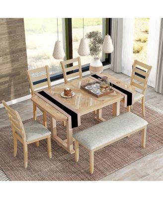 6 Piece Rubberwood Wood Grain Tabletop & Soft Cushion Dining Set
