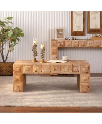 Rustic Geometric Relief Coffee Table - Solid Wood & MDF