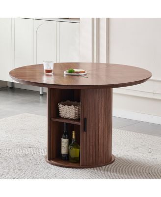 Round Dining Table with Two Layers of Storage Shelves