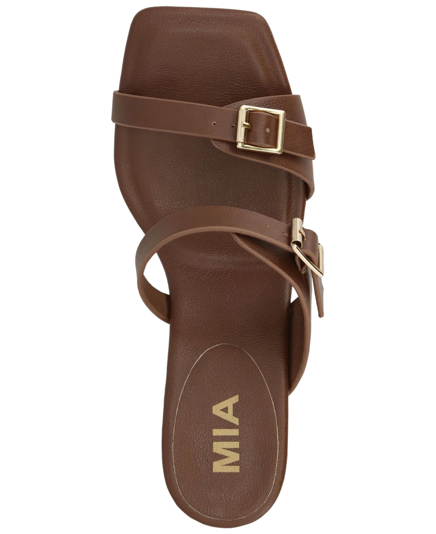 Женские сандалии MIA Rene Double Buckle Block Heel Dress Sandals, цвет: Коричневый — фото 4