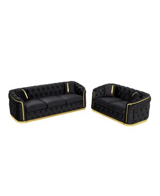 Velvet Chesterfield Couch Set: 84.6" Sofa, 62.6" Loveseat