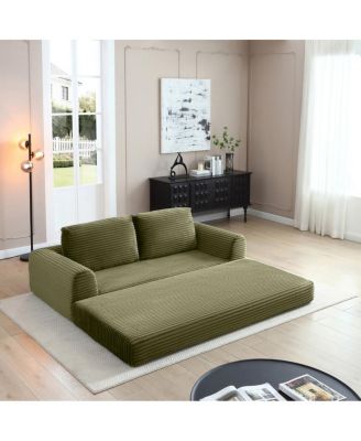 2-in-1 Folding Convertible Sofa Bed, Modern Corduroy Sleeper Couch with 2 Pillows