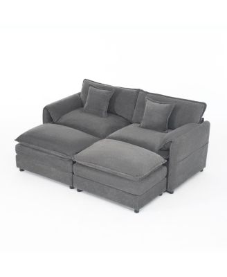 Deep Seat Sectional Cloud Sofa with 2 Ottomans & Pillows