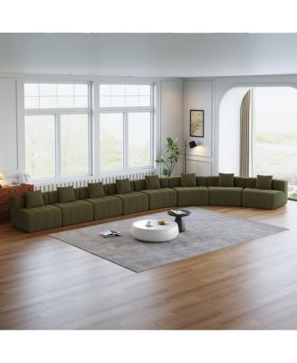  Chenille Curved Sectional Sofa with 8 Pillows and Modular Seats