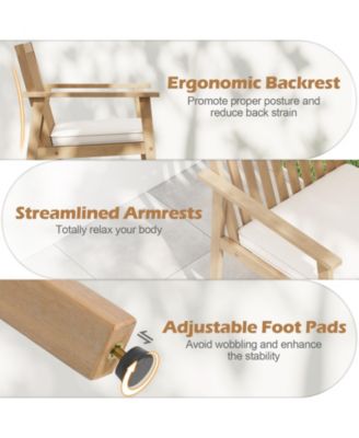 4 PCS Patio Dining Chairs w/ Removable Padded Cushion Armrests & Teak Oil Finish