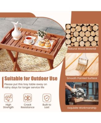 Patio Solid Wood Tray Table w/ Removable Top Rectangular TV Tray Bistro Table