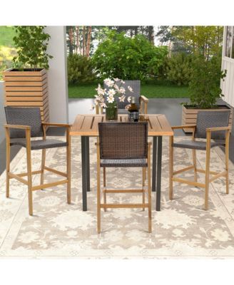 Patio Rattan Bar Stool Set of 4 Outdoor PE Wicker Bar Chairs w/ Armrests & Sturdy Footrests