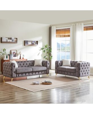3+2 seater velvet sofa with solid wood frame and metal feet, 4 cushions.