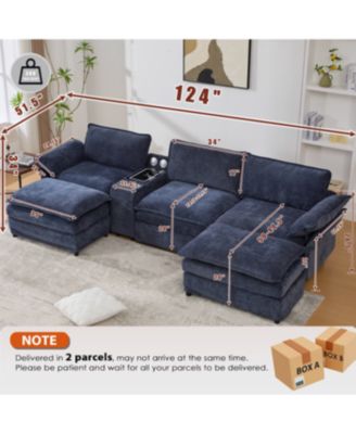 U Shaped Modular Sectional Sofa with Storage, Charging, Speakers & More