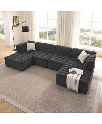 135" U-Shaped Modular Sectional Sofa with Chaise and Movable Ottoman