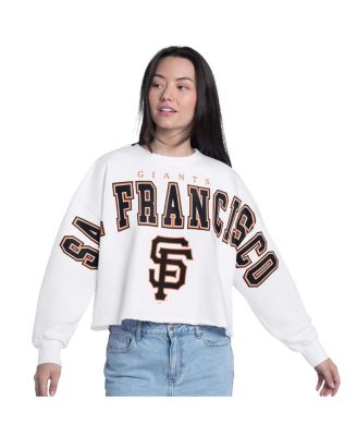 Women's White San Francisco Giants Bleachers Cropped Pullover Sweatshirt