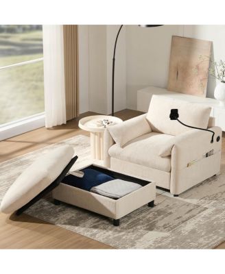 37" Sofa with Storage Ottoman, Phone Holder, Charger, Pockets, Chenille Armchair