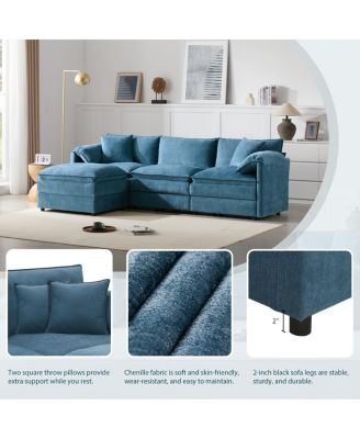103" Chenille Modular Sectional Sofa with Deep Seat & Movable Ottoman