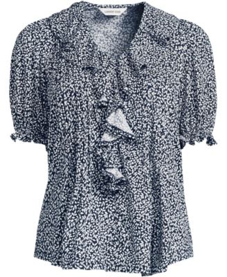 Plus Size Puff Sleeve Slub Ruffle Pintuck Top