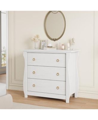 3 Drawer Dresser, Modern Dresser for Bedroom, White Chest of Drawer with Metal Ring Pull Handles