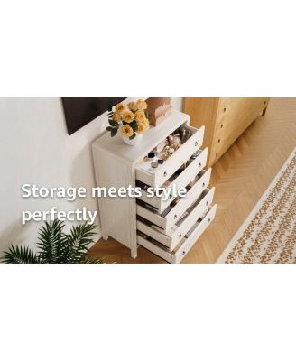 5 Drawer Dresser for Bedroom, 47" Tall Modern Chest of Drawers, Curved Profile Design, Wood Drawer Organizer