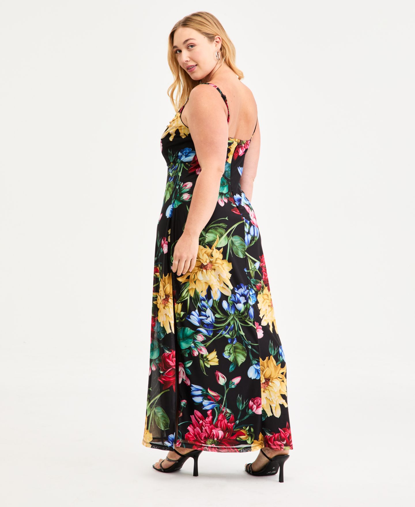 Женское платье B Darlin Trendy Plus Size Floral Print Cowlneck Maxi, цвет: Угольный — фото 6