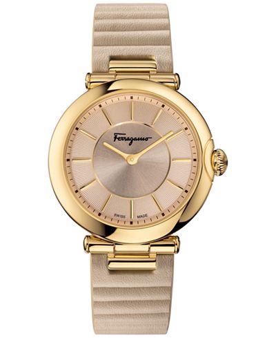 Ferragamo Women's Swiss Symphonie Beige Leather Strap Watch 36mm FIN020015